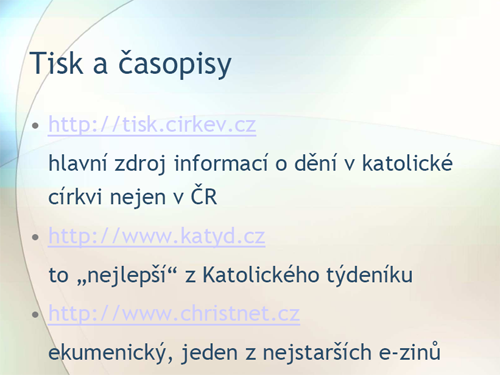 Screenshot z prezentace Křesťanské weby